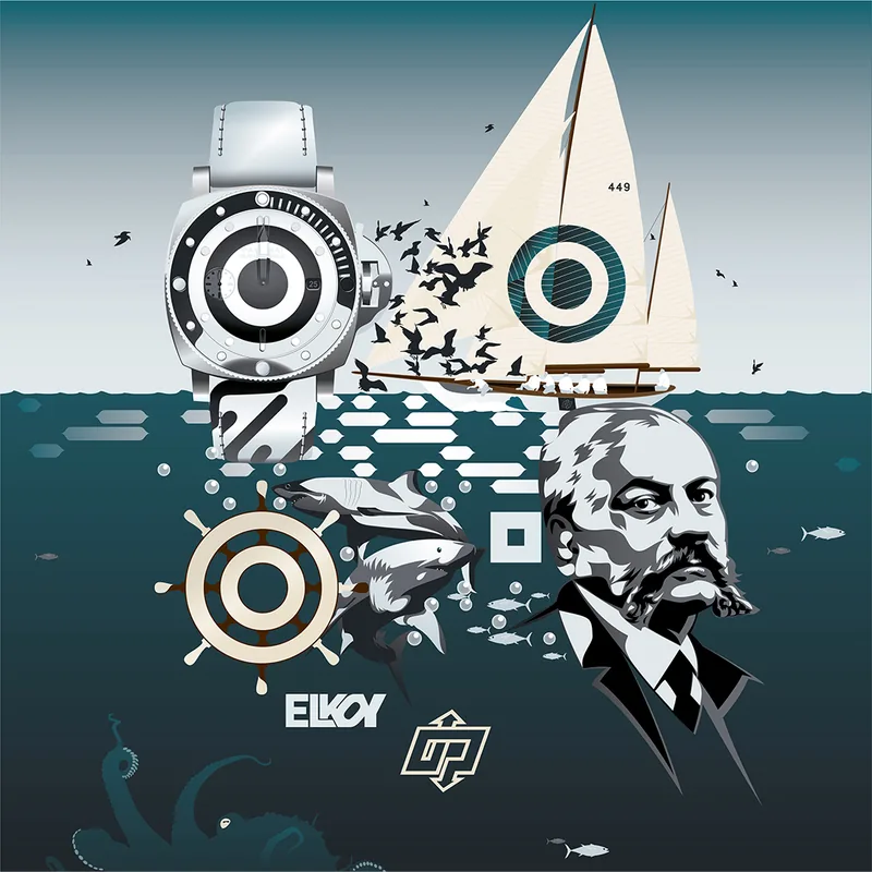 The Panerai ArtQrCode®, with the founder, the Eilean yacht and the Submersible collection